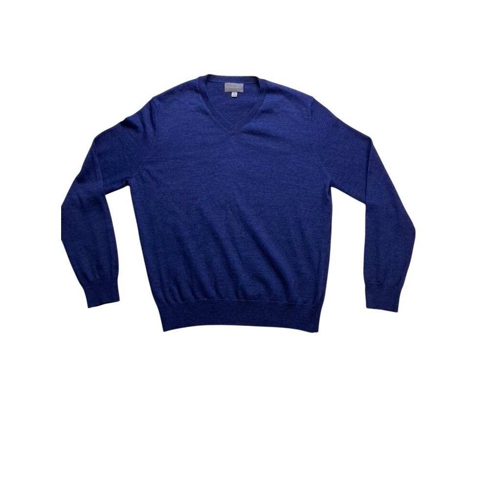 Thomas Dean V-Neck Sweater Mens Medium Blue Merino Wool Blend
